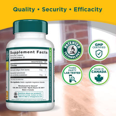 Glass bottle with scattered supplement ingredients