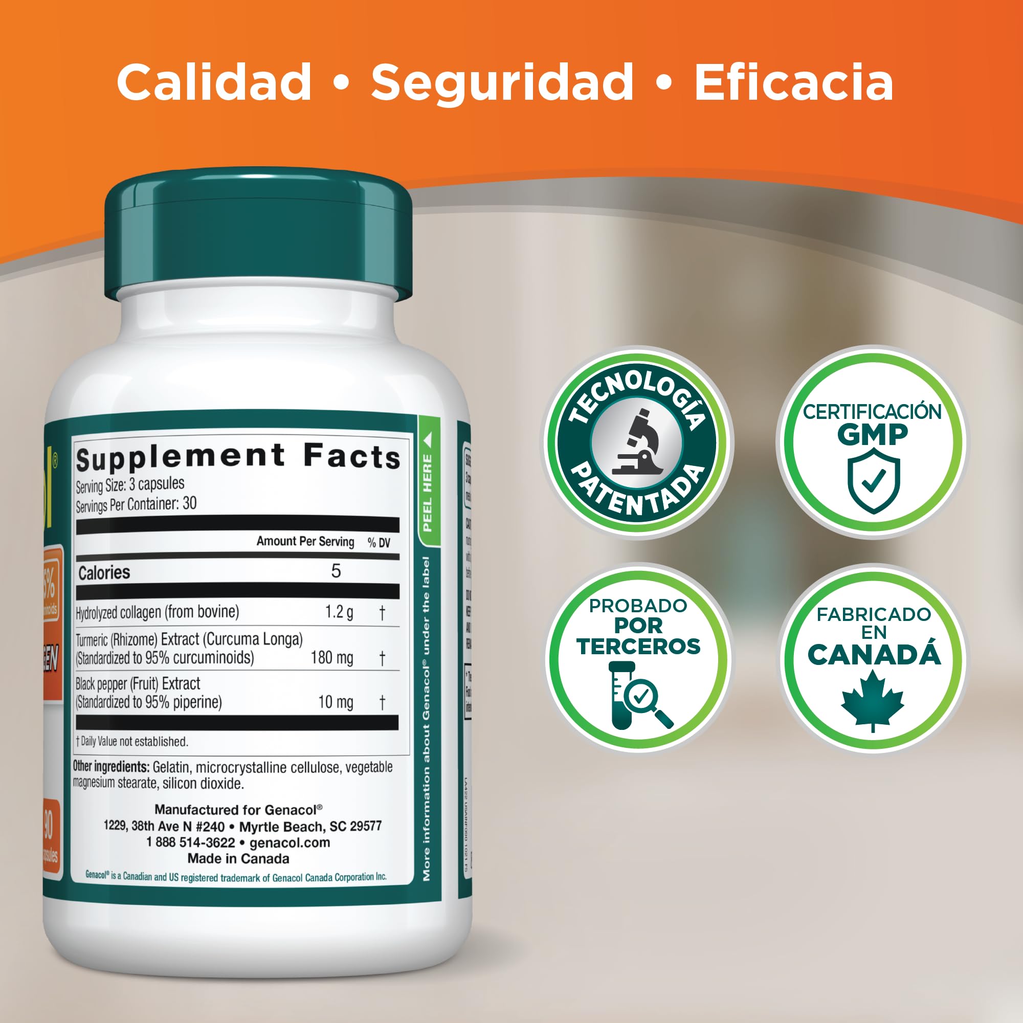 Genacol label highlighting AminoLock Collagen and BioPerine
