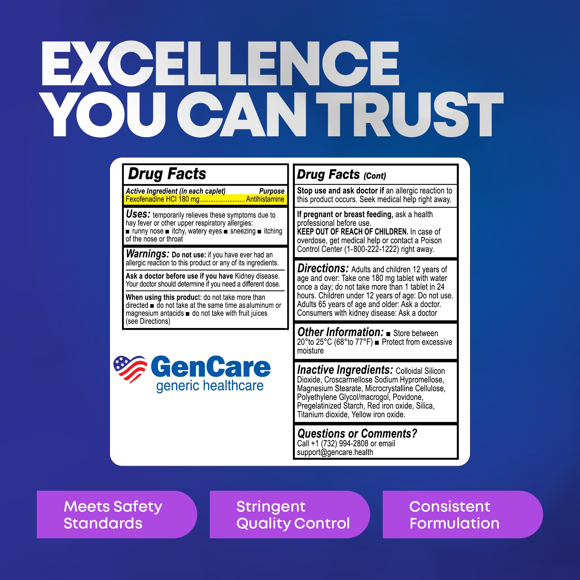 GenCare 24-hour non-drowsy packaging highlights all-day allergy support.