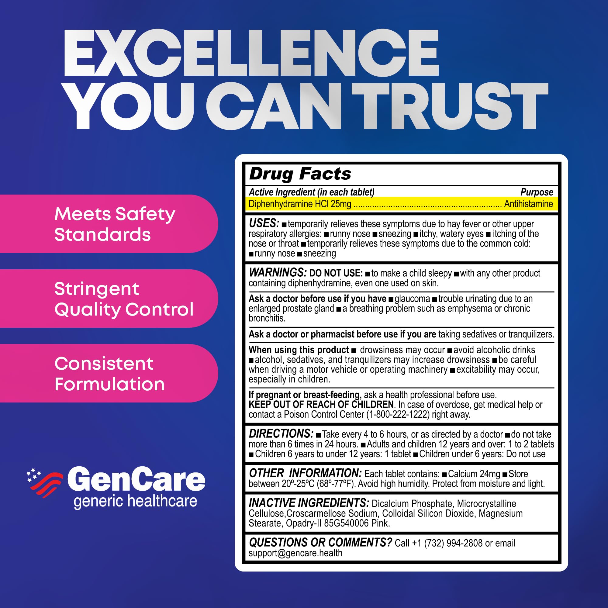 GenCare bulk-value 600-count packaging highlights cost-efficient allergy management.