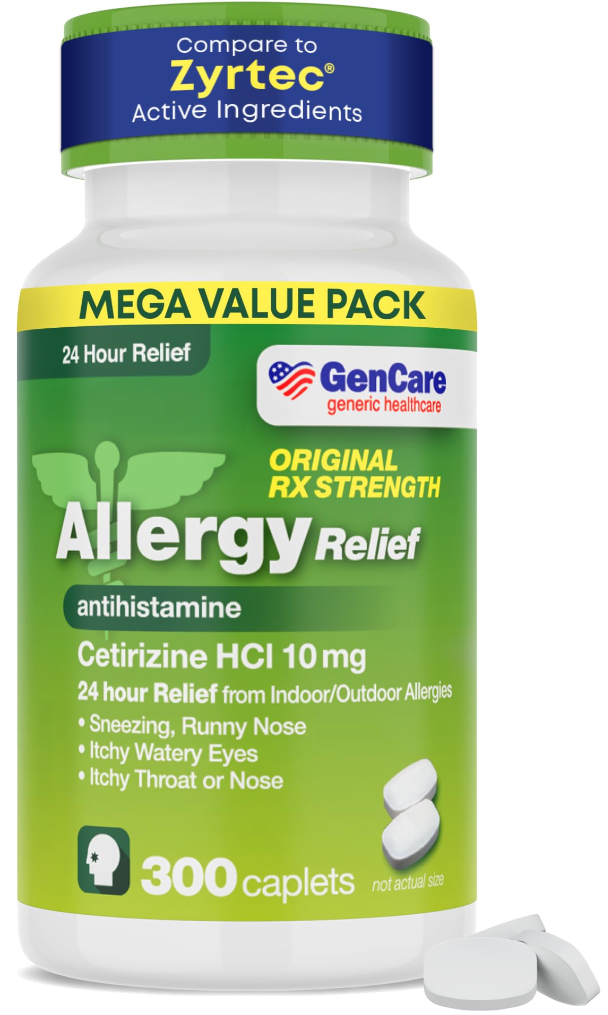 GenCare Cetirizine HCL 10 mg bottle front for 24-hour relief