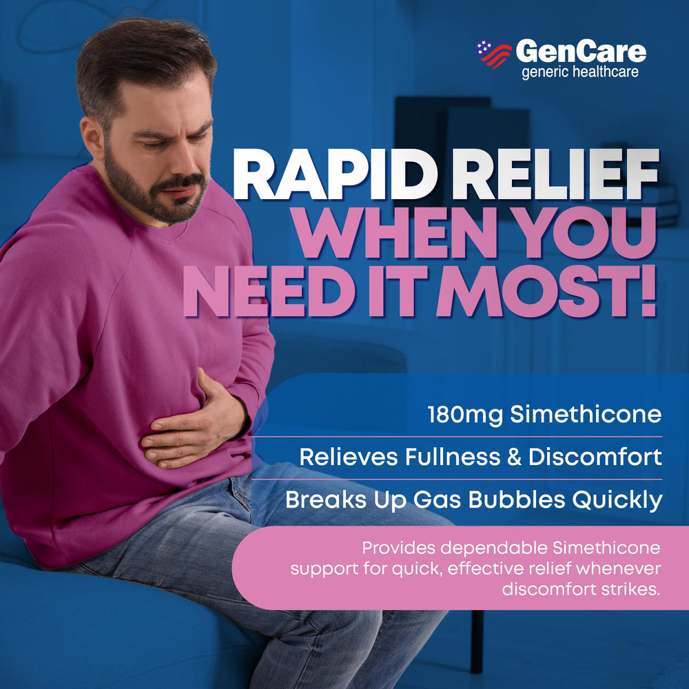 GenCare gas relief packaging highlighting multi-symptom support