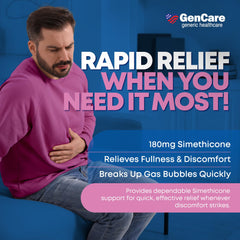 GenCare gas relief packaging highlighting multi-symptom support