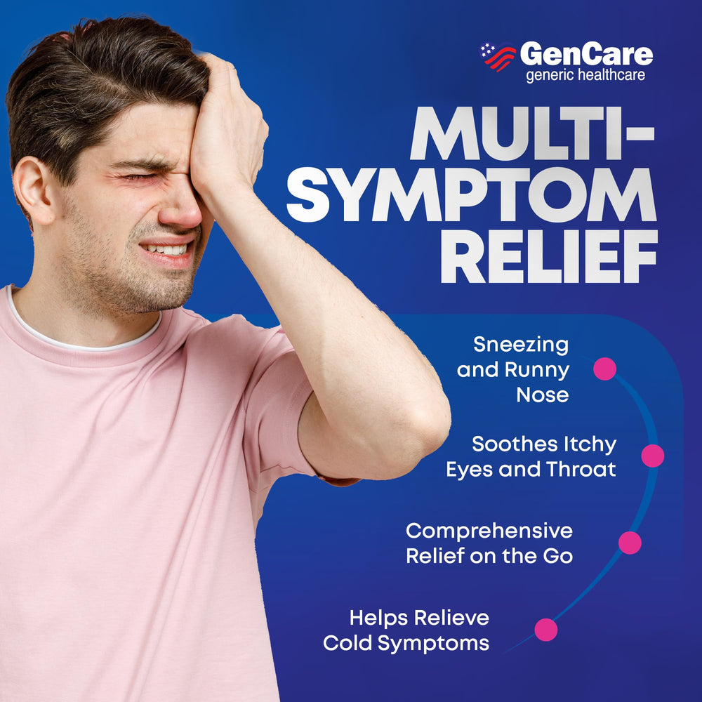 GenCare nighttime-relief scene demonstrates potential sleep-friendly use after allergy symptoms.