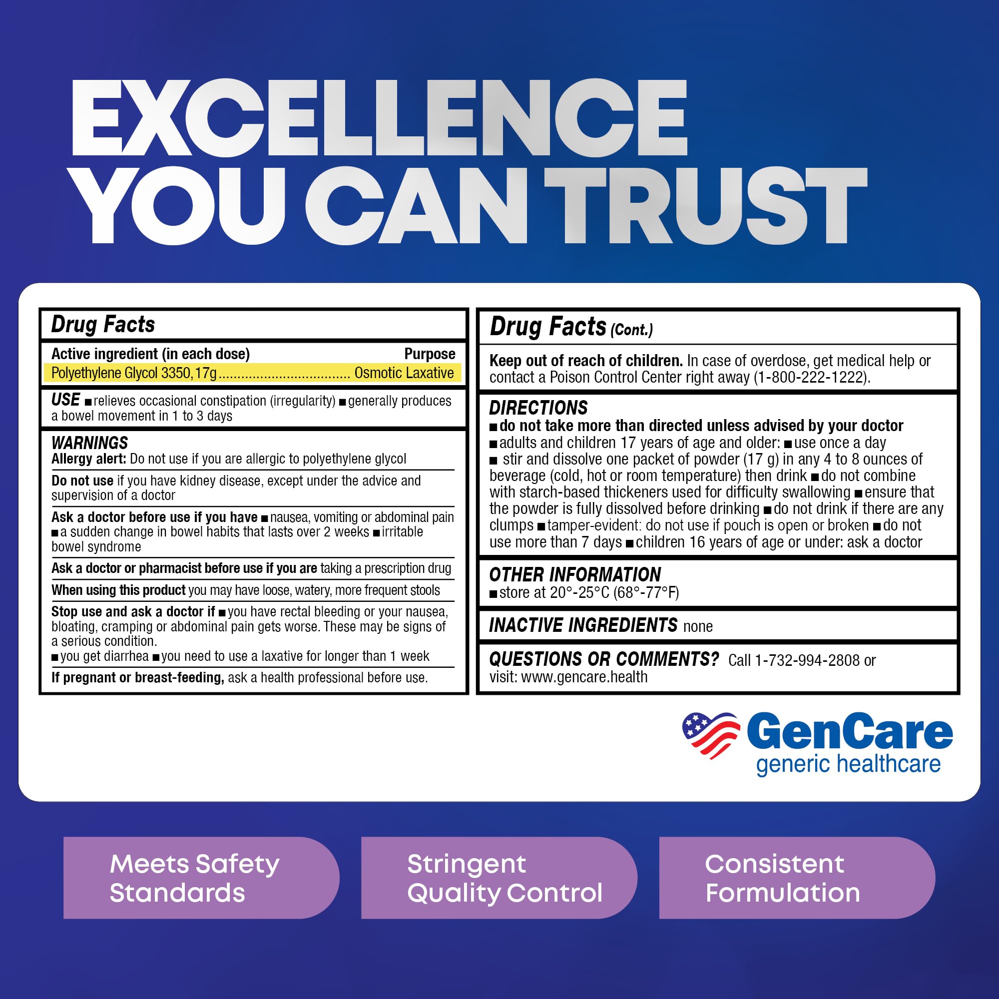 GenCare PEG 3350 is gentle on digestion compared to stimulants.