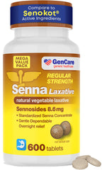 GenCare Senna laxative bulk bottle front showing easy to swallow tablets for regularity