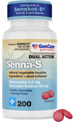 GenCare Senna-S bottle front shows natural dual-action relief option for overnight comfort.