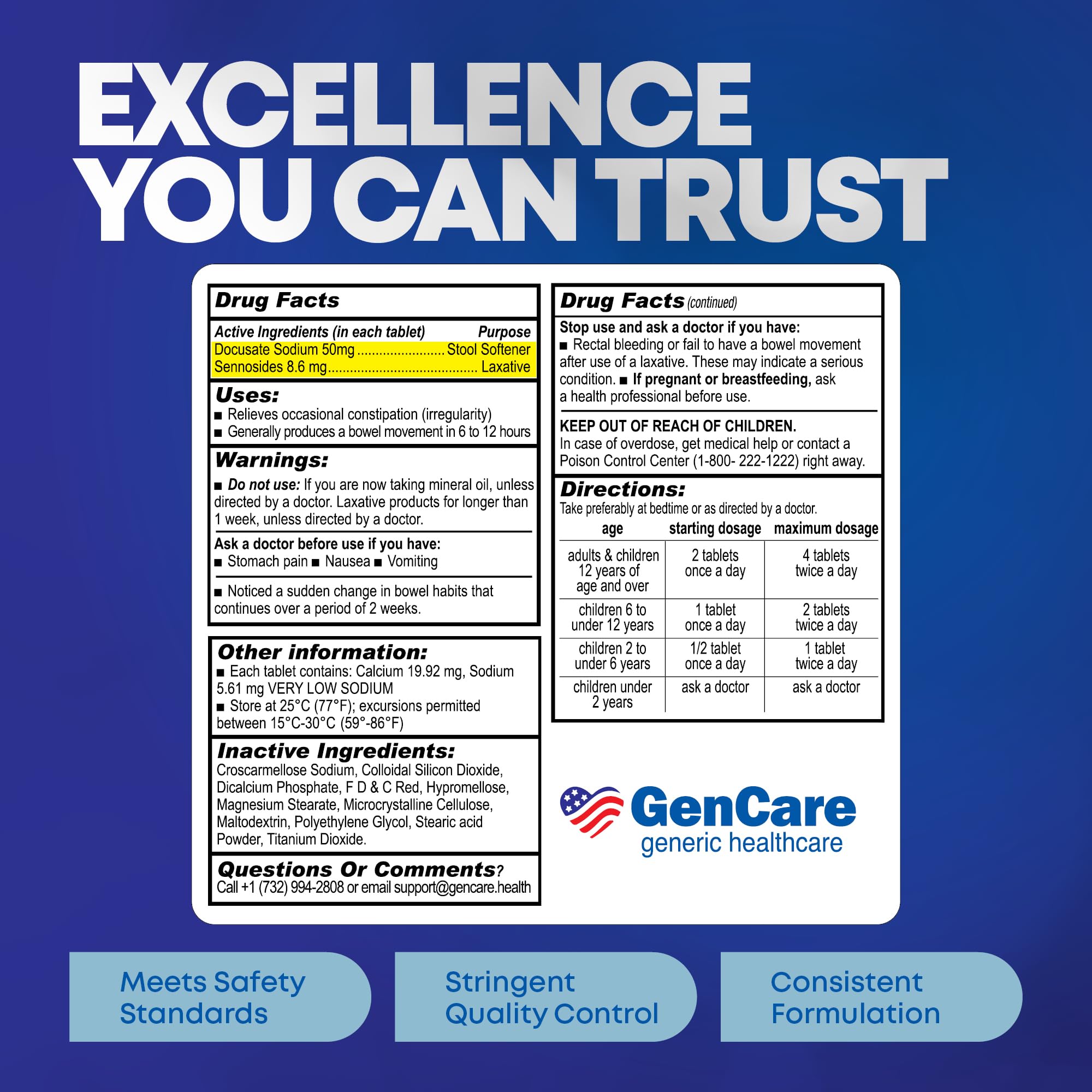 GenCare Senna-S bottle and glass scene implies overnight digestion ease.