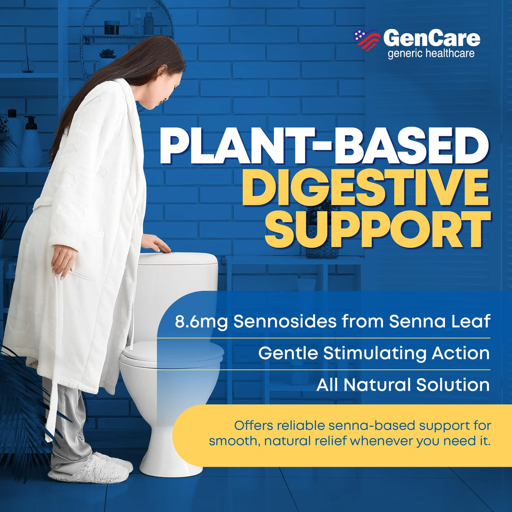 GenCare Senna tablets close‑up highlighting easy to swallow tablets