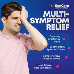 GenCare symptom-relief itchy eyes illustration helps visualize pollen and pet allergies.