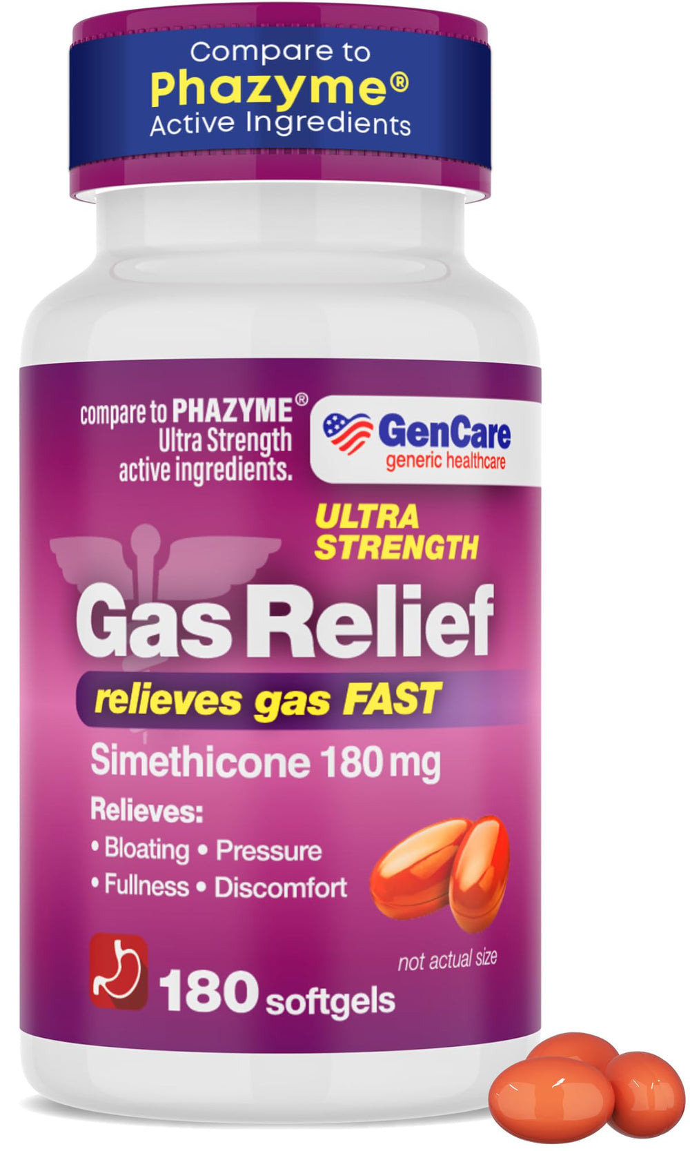 GenCare Ultra-Strength Simethicone softgels bottle for fast gas relief