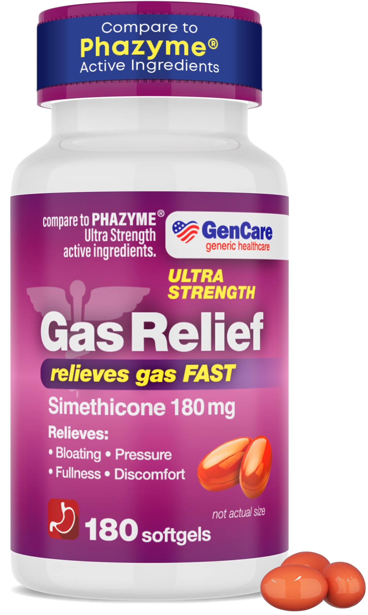 GenCare Ultra-Strength Simethicone softgels bottle for fast gas relief