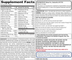 Nutrition label on Generic Equate 50+ multivitamin bottle