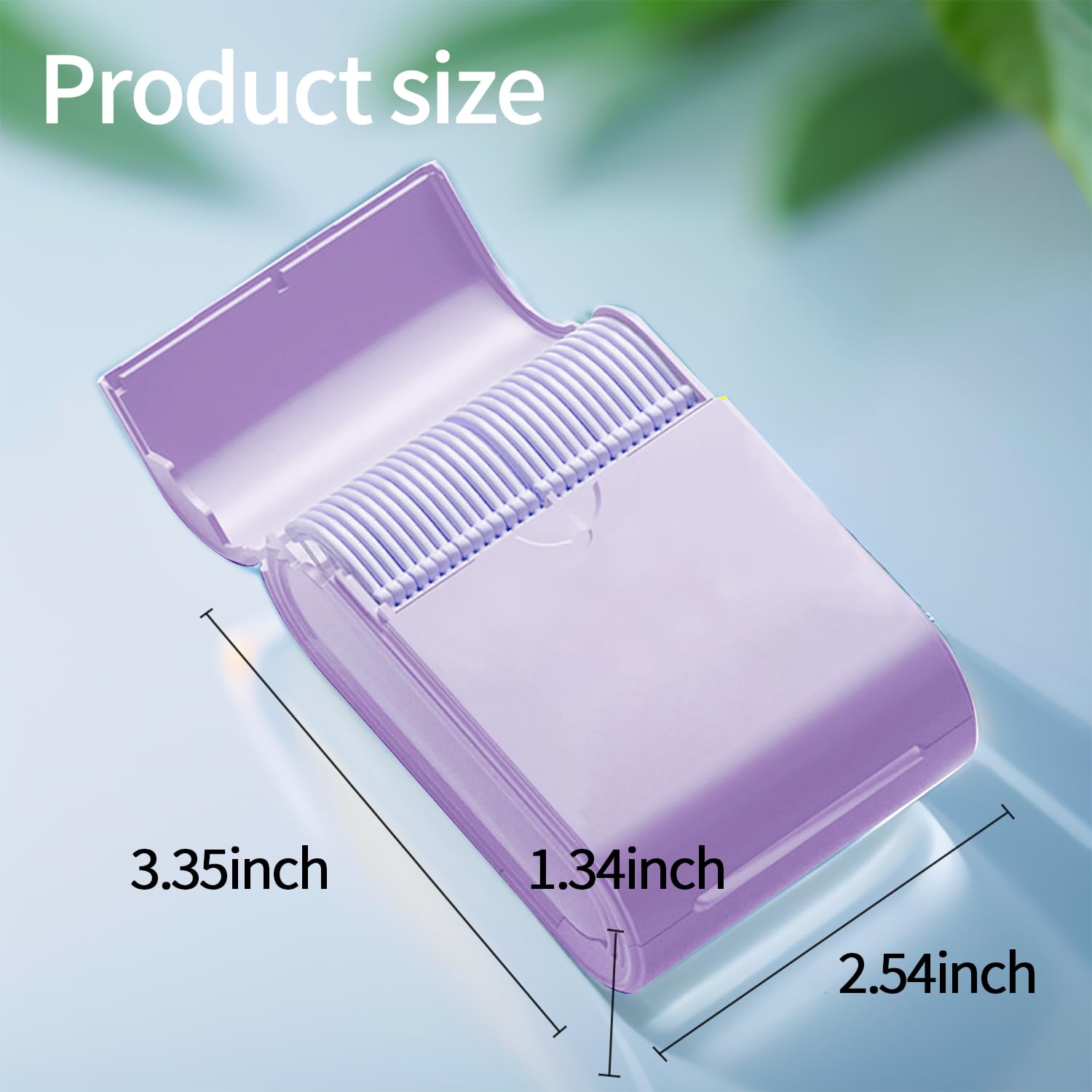 Purple travel case for dental floss and toothpicks, lightweight design