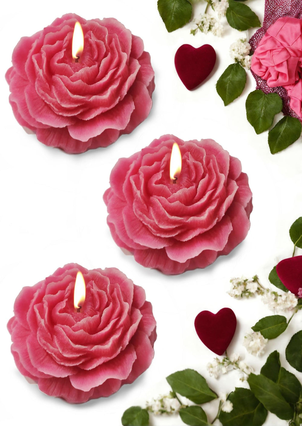 Generic pink peony candle front view for home ambiance and decor