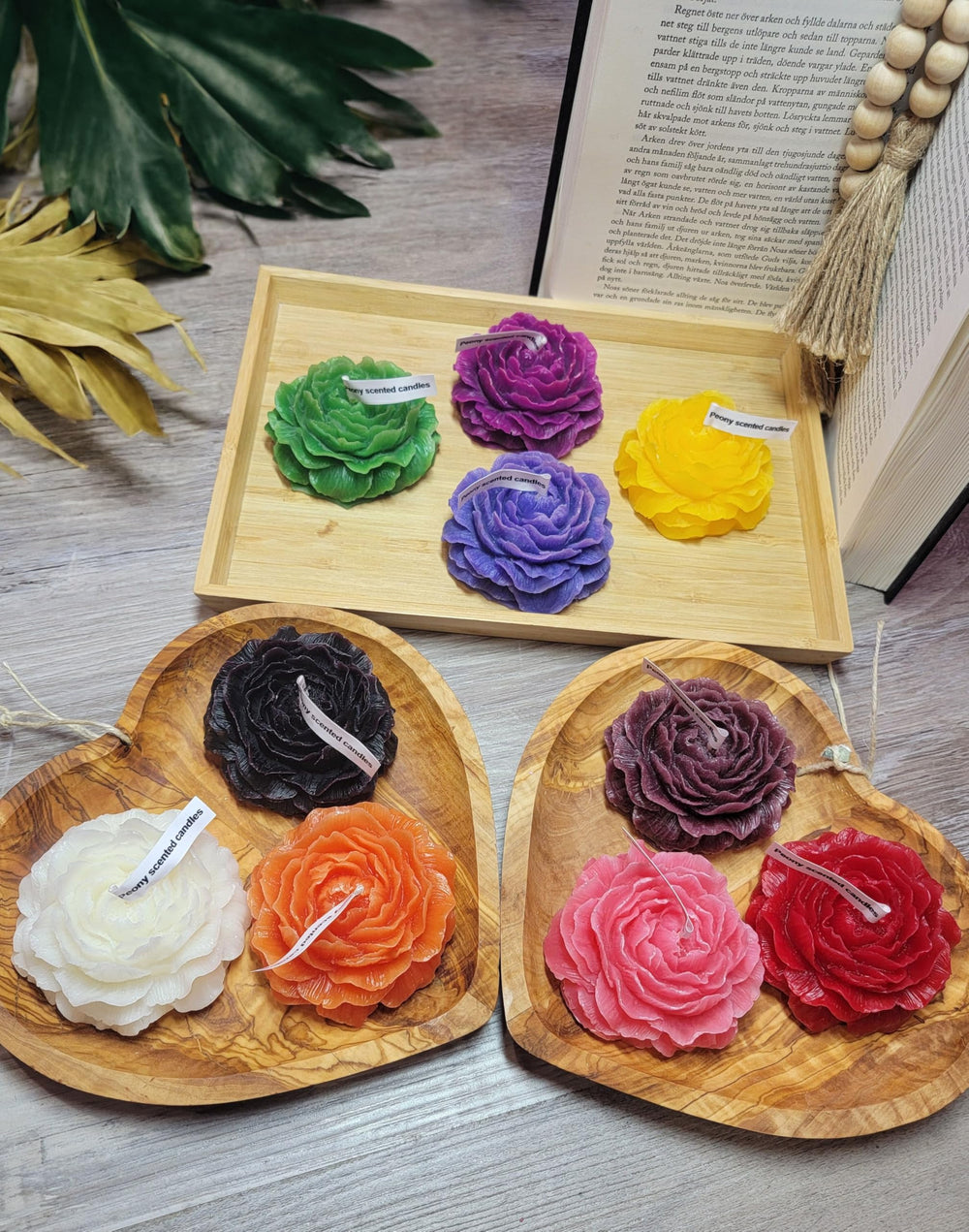 Generic peony candle gift pack emphasizing elegant presentation for occasions
