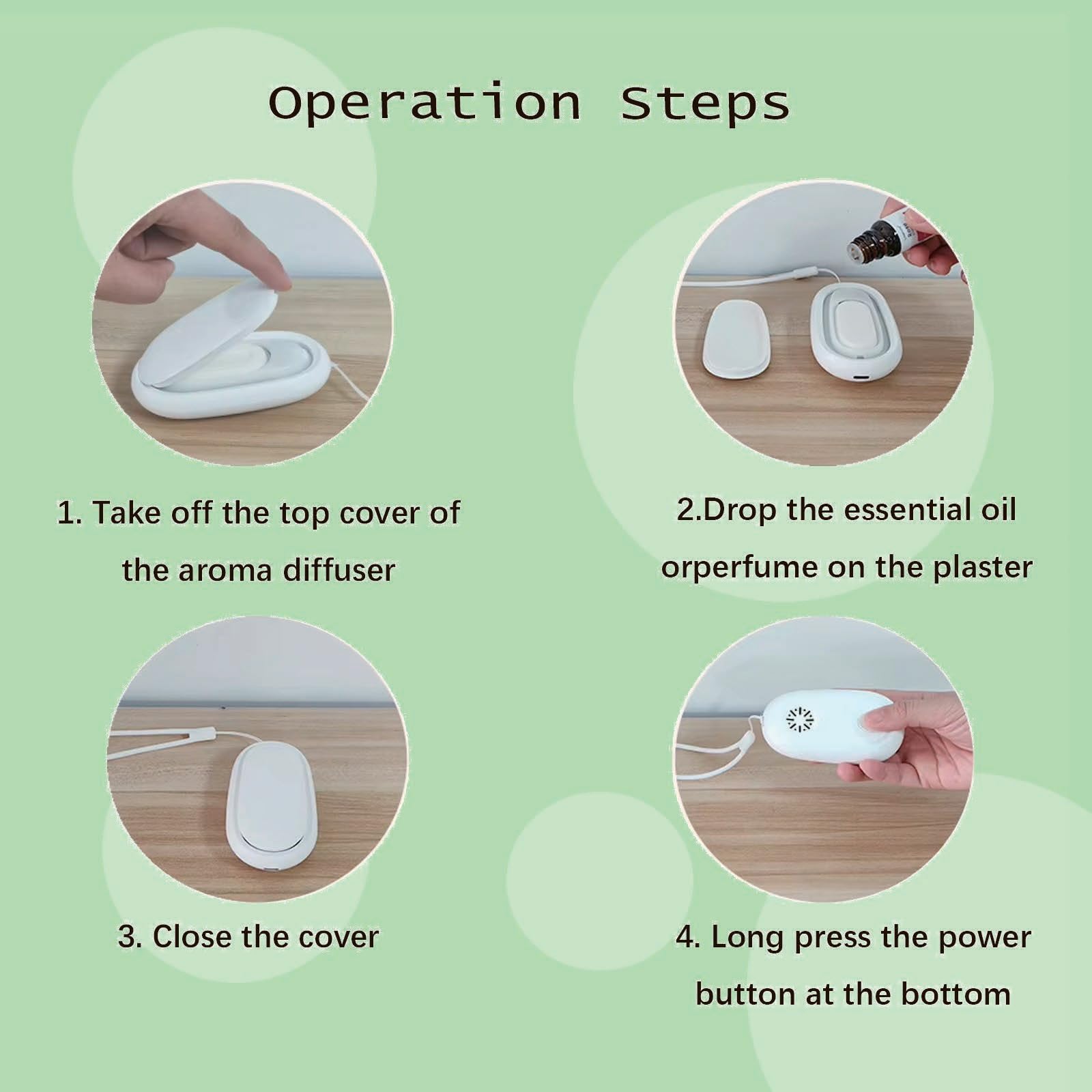 Generic portable essential oil diffuser whisper-quiet operation for baby-safe home spaces