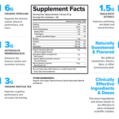 Scoop of Genesis Greens powder with measuring spoon