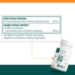 Close-up of Genestra 5HTP bottle label - 100 mg