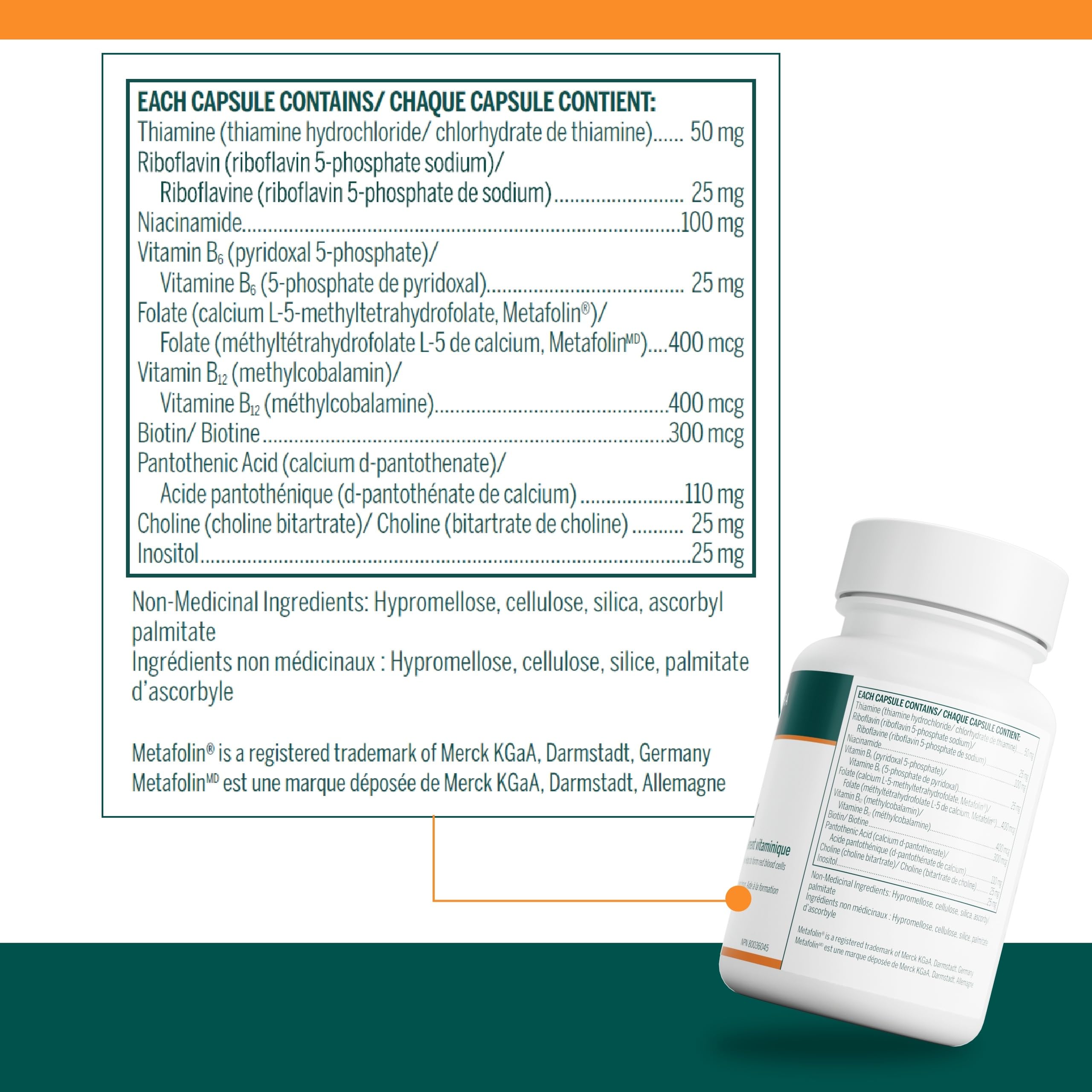 Active B Complex capsules beside the product label