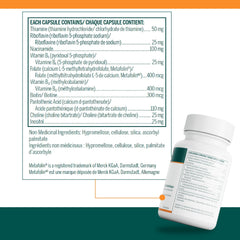 Active B Complex capsules beside the product label