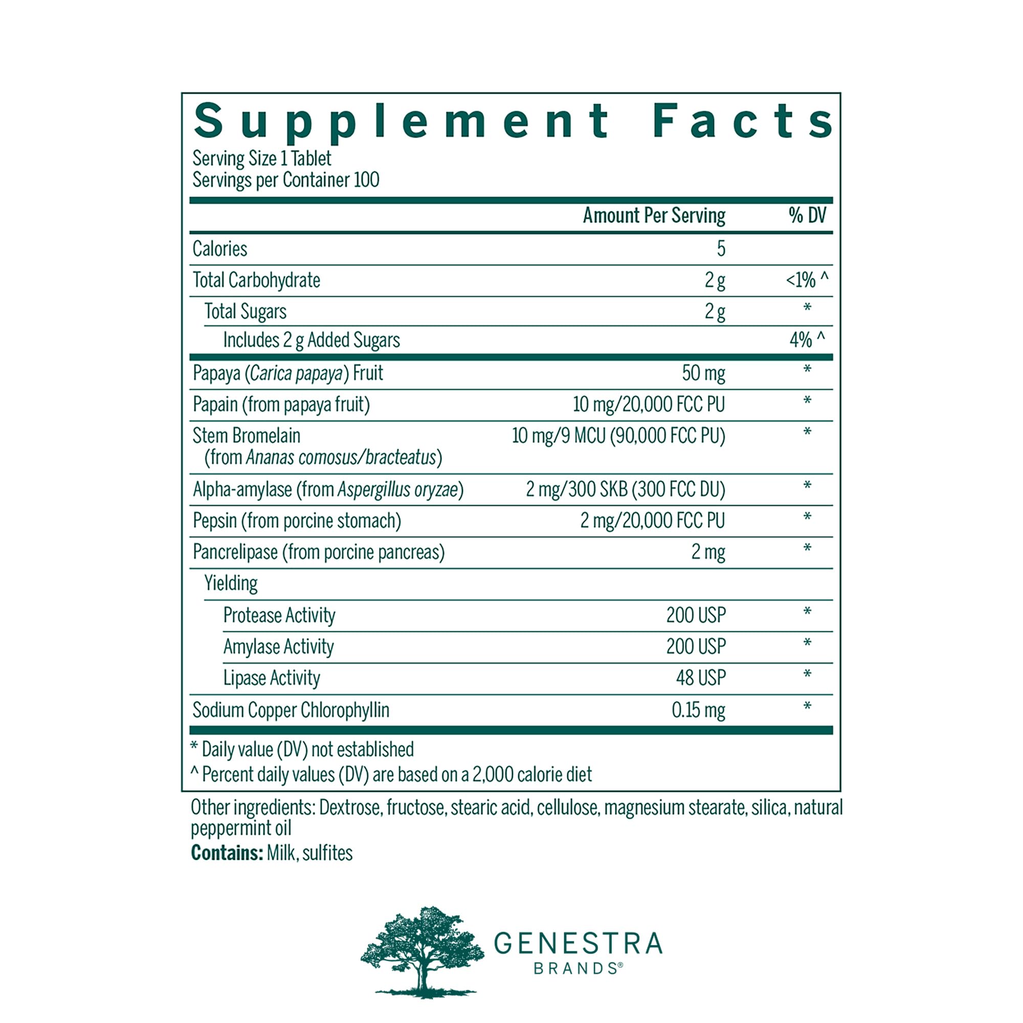 Close-up of Genestra Bio Enzymes chewable tablet
