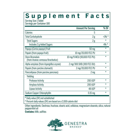 Close-up of Genestra Bio Enzymes chewable tablet