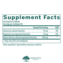 Front view of Genestra Brands Butyrate Complex 90 capsules bottle