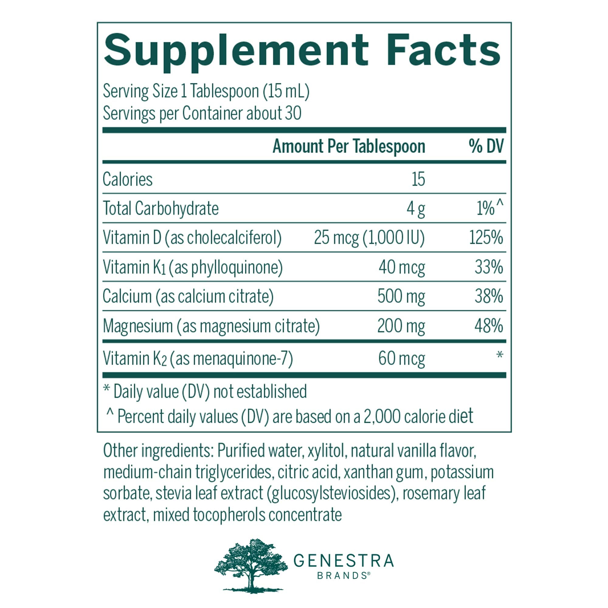 Label of Genestra Cal Mag Vanilla Liquid showing product name