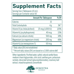 Label of Genestra Cal Mag Vanilla Liquid showing product name
