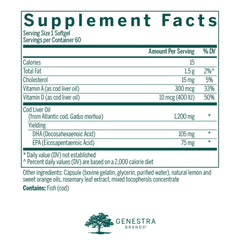 Genestra Cod Liver Oil DHA-EPA Forte Capsules bottle with label close-up