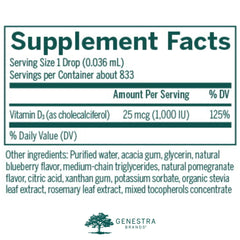 Close-up of Genestra D-Mulsion 1000 bottle and dropper for easy dosing