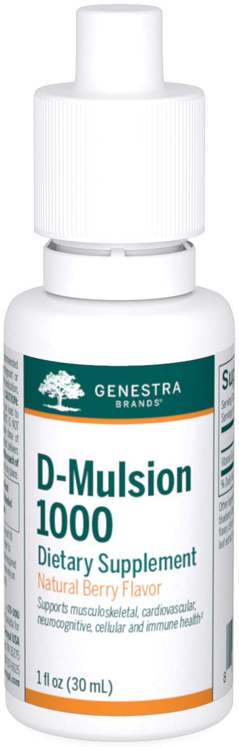 Genestra D-Mulsion 1000 liquid vitamin D drops bottle with natural berry flavor