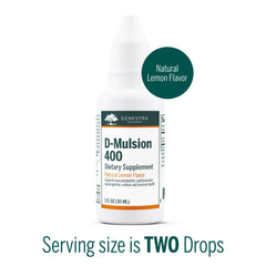 Genestra D-Mulsion 400 bottle with lemon-flavored drops