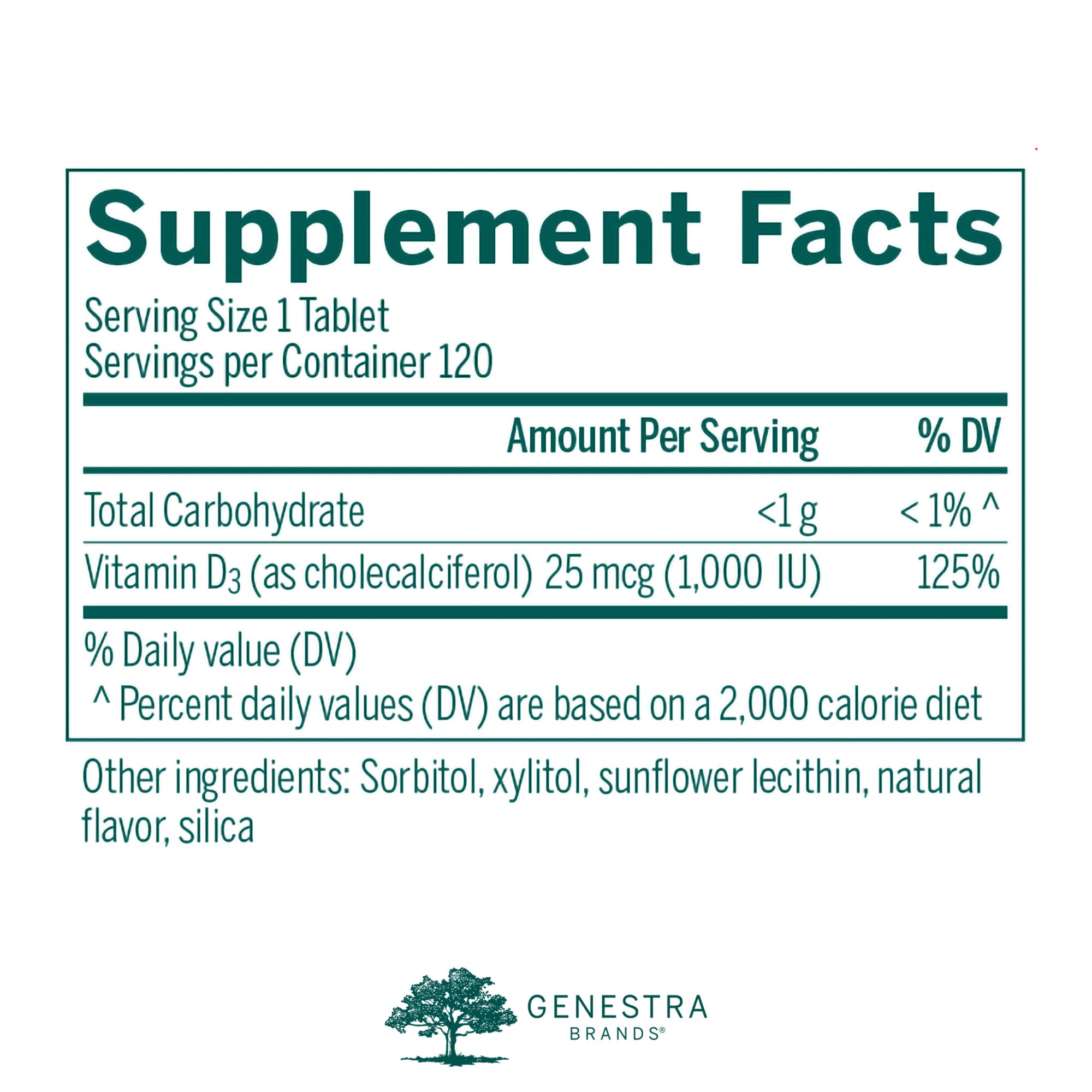 Close-up of Genestra D3 1000 Chewable tablets