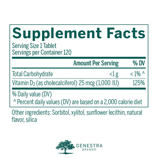Close-up of Genestra D3 1000 Chewable tablets