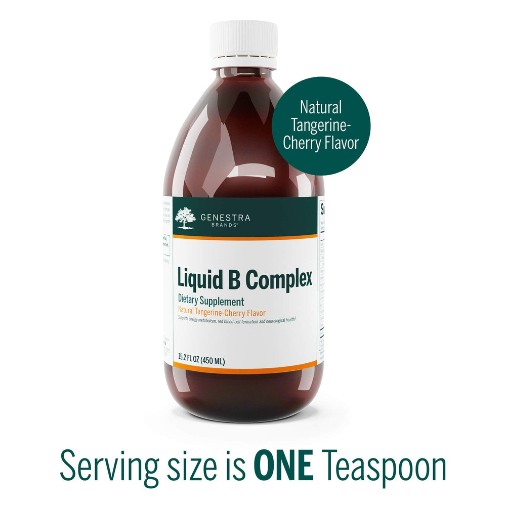 Genestra Liquid B Complex bottle with Nutrition Facts panel