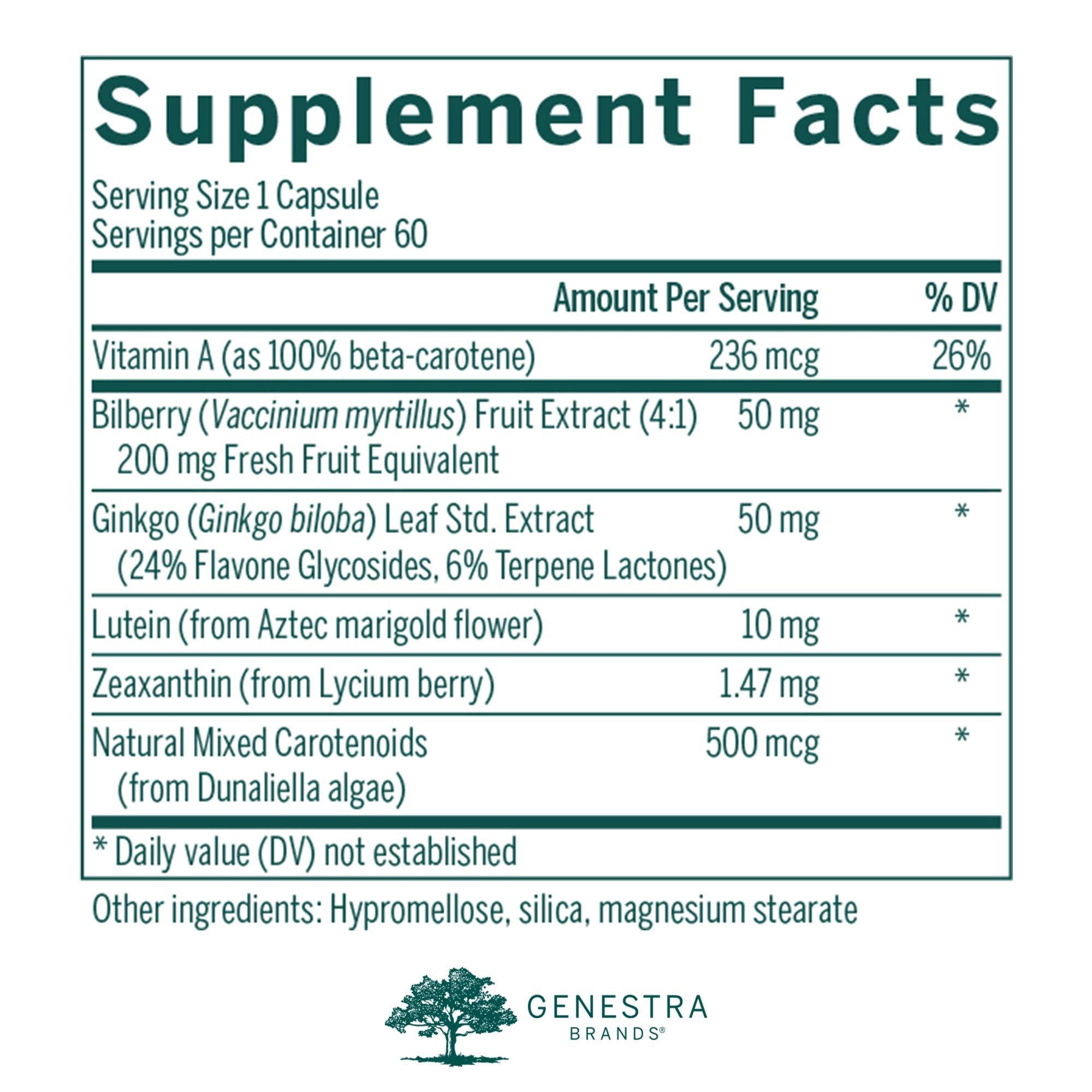 Close-up of Macular Support bottle label showing ingredients