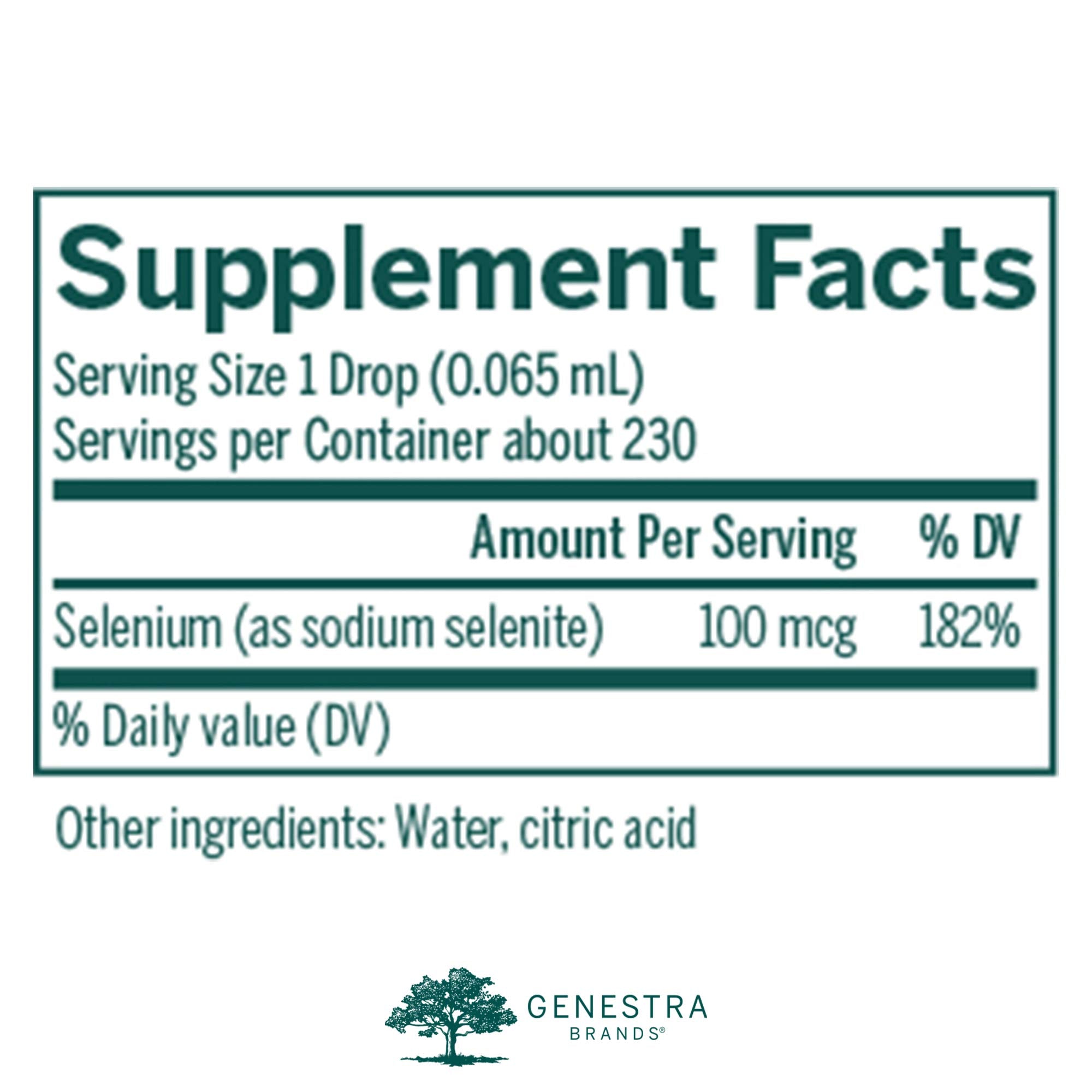 Close-up of Genestra Selenium CWS label