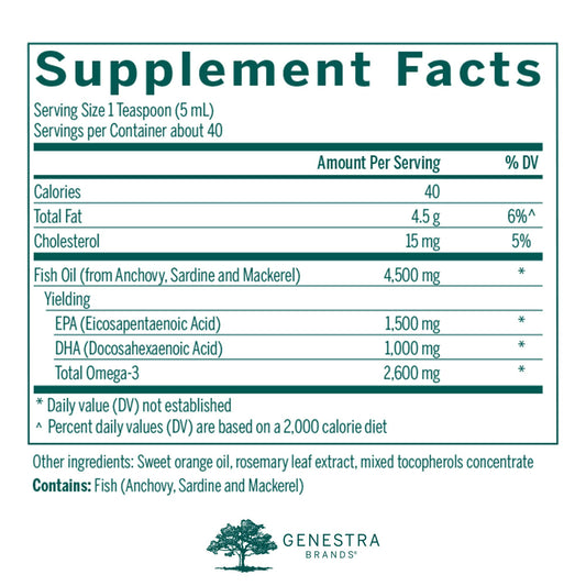 Close-up of Genestra Super EFA Forte Liquid label