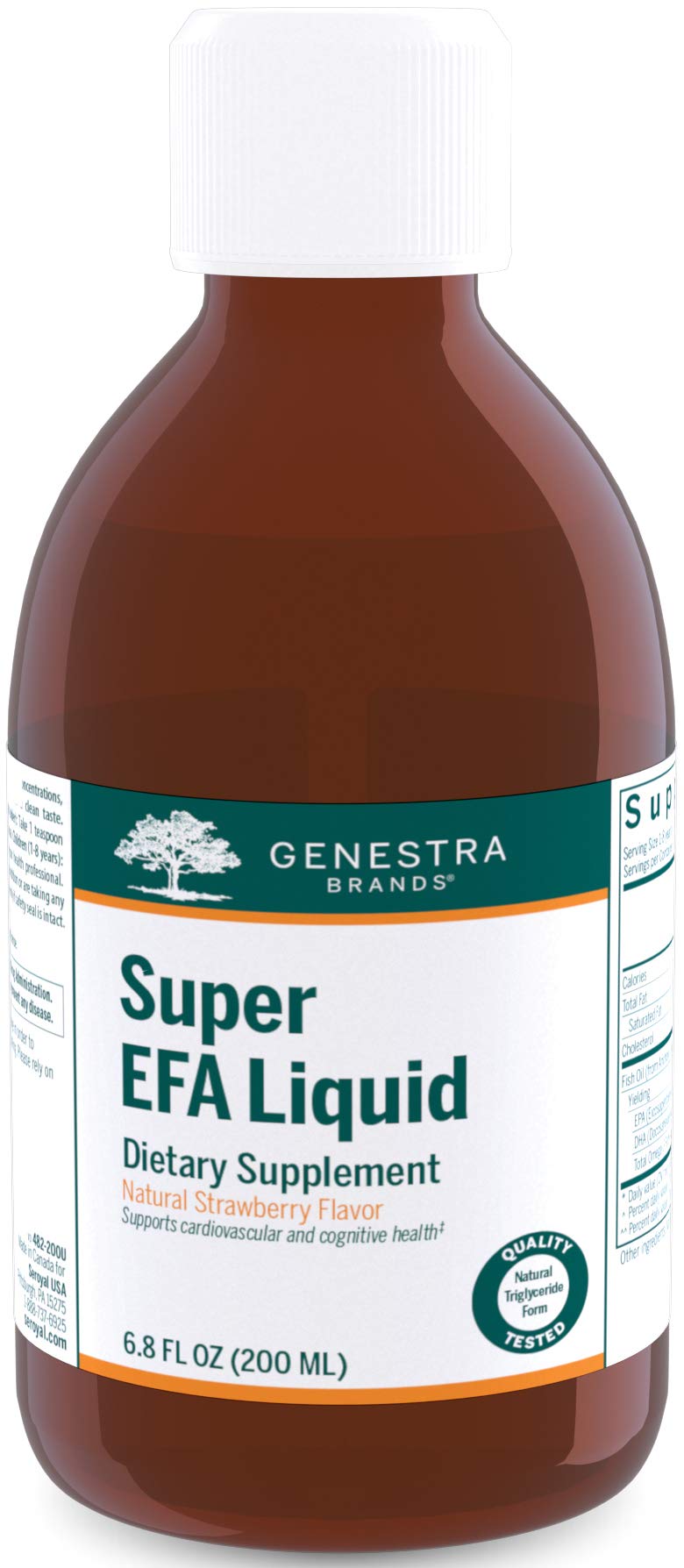 Front view of Genestra Super EFA Liquid bottle with natural strawberry flavor