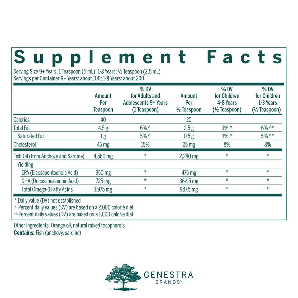 Genestra Super EFA Liquid ingredients label