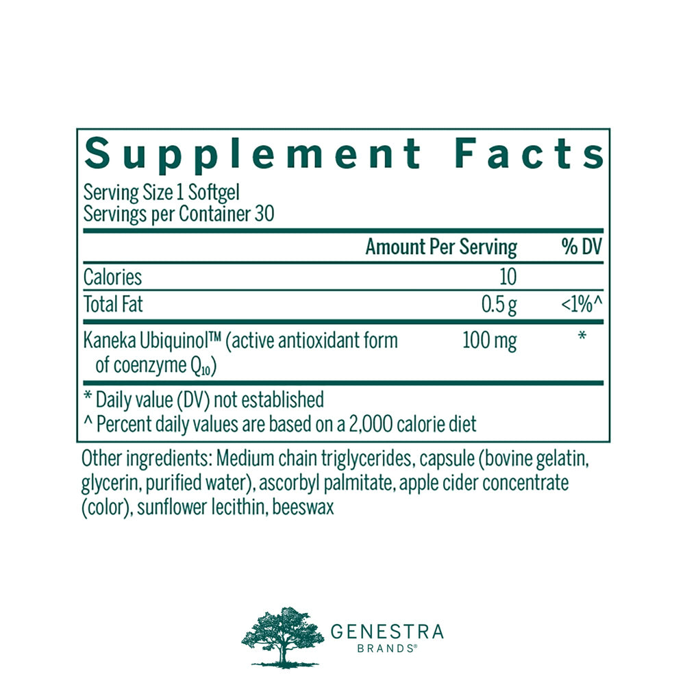 Close-up of Ubiquinol 100mg softgel capsules