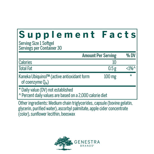 Genestra Ubiquinol 100mg softgel bottle back view