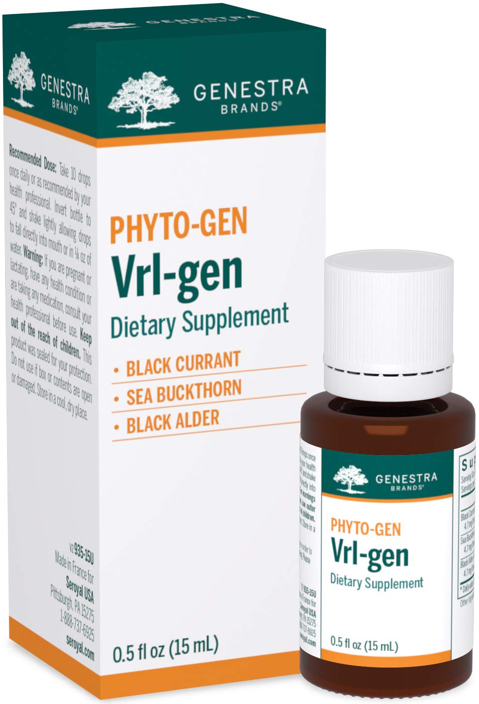 Genestra VRL-GEN bottle label featuring Black Currant and Sea Buckthorn