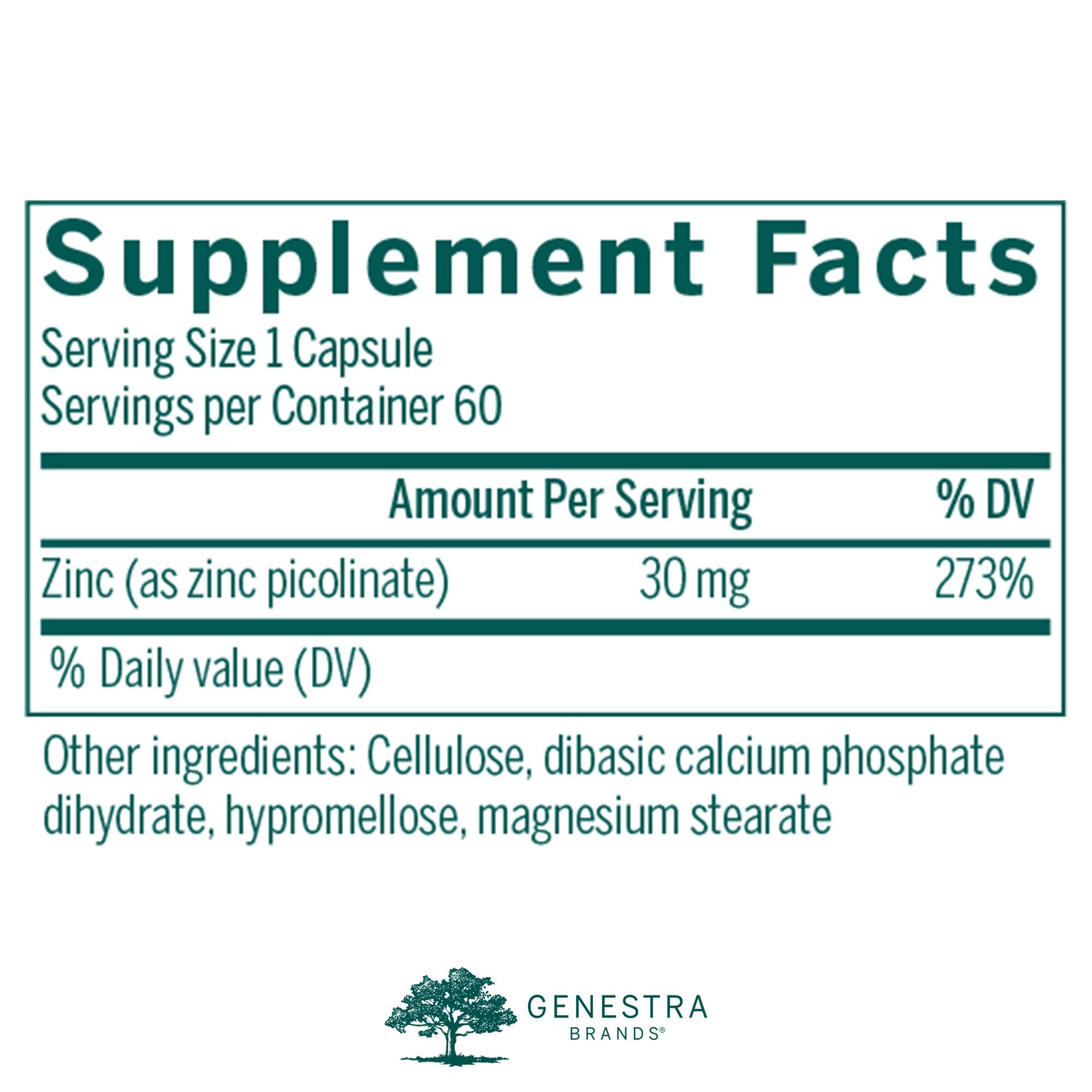 Label on Genestra Zinc Picolinate Formula bottle
