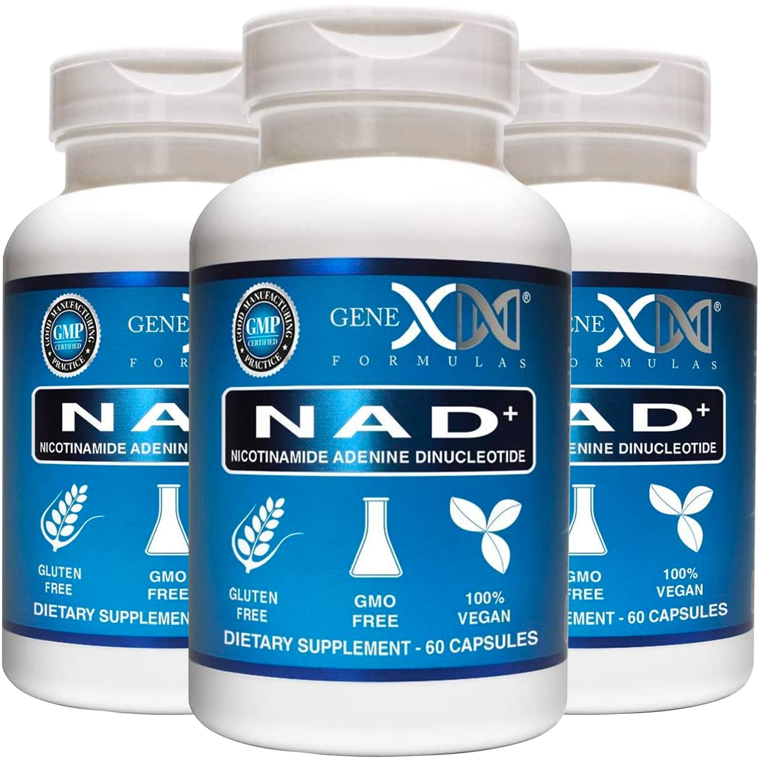 Genex Formulas NAD+ bottle on countertop supports daily cellular energy.