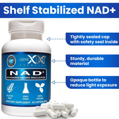 NAD+ bottle label displaying 60 capsules