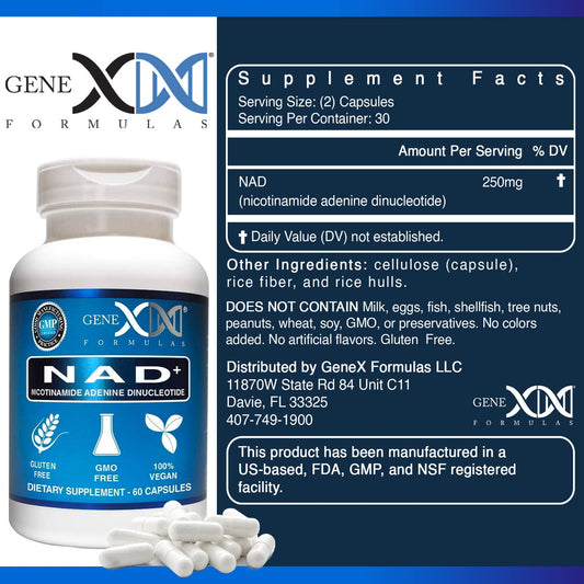 Close-up of NAD+ 250mg capsules