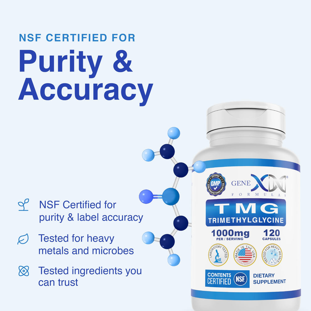 Genex Formulas TMG lab-tested seal underscoring purity and safety